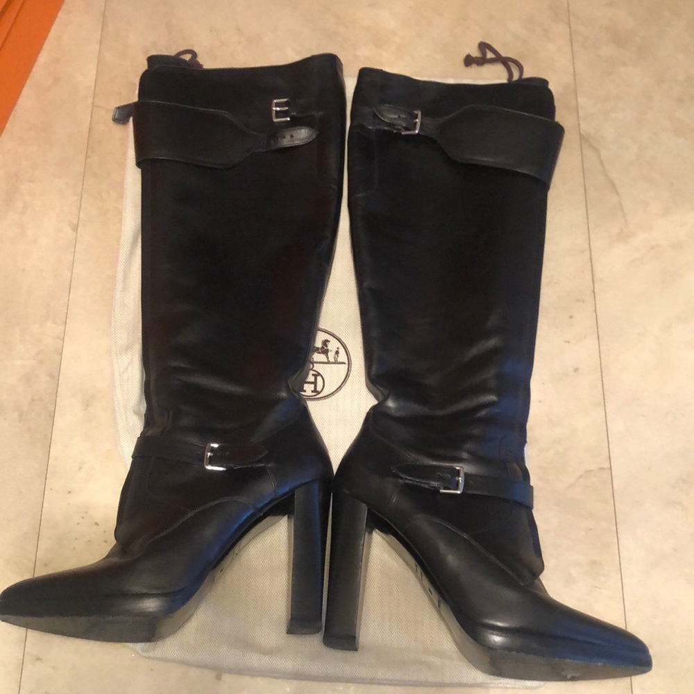 Hermes Black Leather Trophee Boots. 4” heel. Excellent used condition.Stunning!!